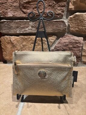 NWT Tommy Hilfiger Metallic Gold Leather Wristlet Clutch